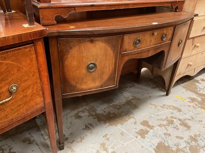 Lot 1239 - 19th century mahogany bow front sideboard with three drawers, on turned tapered legs (losses)