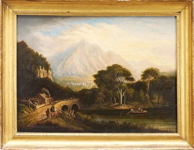 Lot 1182 - Continental School, early 19th century, oil on canvas – Mountainous Landscape, in gilt frame