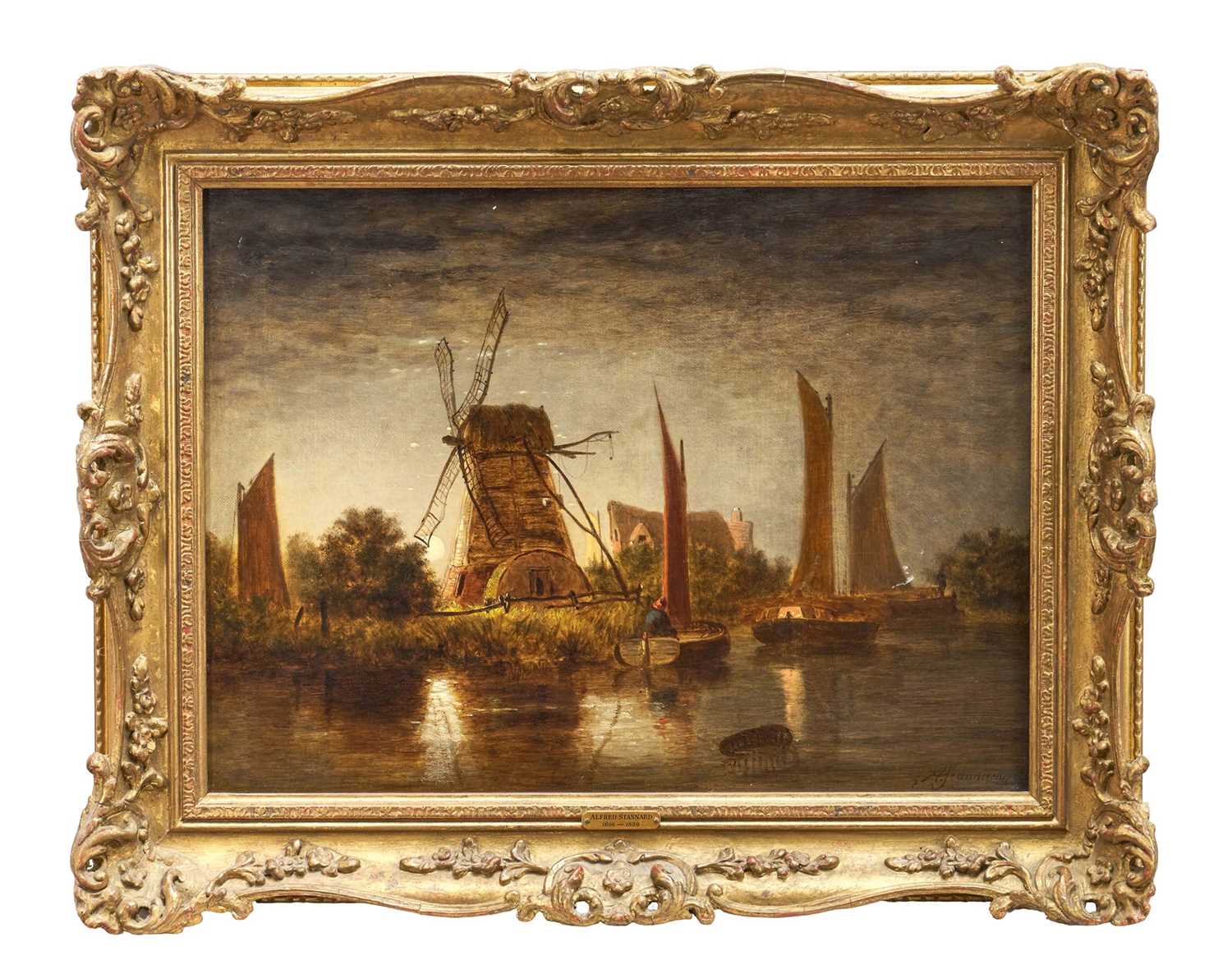 Lot 1155 - Alfred Stannard (1806-1889) oil on canvas - The Yare below Norwich, signed, 31cm x 41cm, in gilt frame