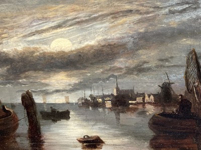 Lot 1151 - John Berney Crome (1794-1842) oil on panel - Moonlit Estuary, 38cm x 46cm, in gilt frame