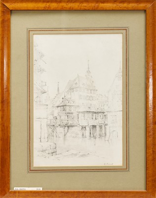 Lot 1189 - Samuel Prout (1783-1852) pencil drawing - Strasbourg, signed and inscribed, in glazed frame