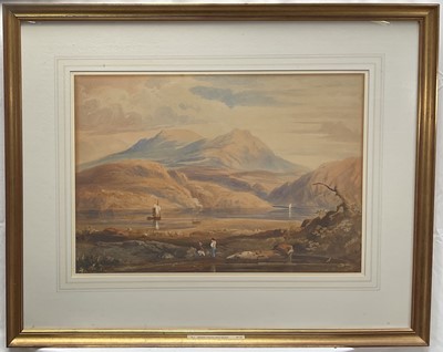 Lot 1187 - Anthony Vandyke Copley Fielding (1787-1855) watercolour – Mountainous Lake View, initialled, in glazed gilt frame