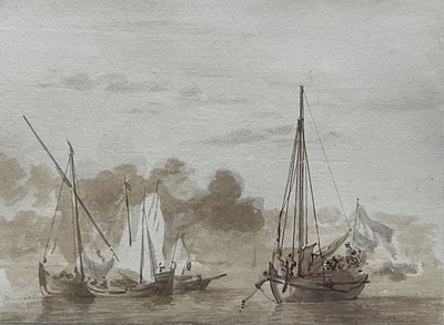 Lot 1170 - The Hon. Charles Gore (1729-1807) pen, ink and grey wash – Fishing Boats, in glazed gilt frame