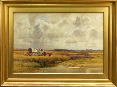 Lot 1179 - George Cockram (1861-1950) large watercolour - An Anglesey Common, signed, artist's label verso, 68cm x 100cm, in glazed gilt frame