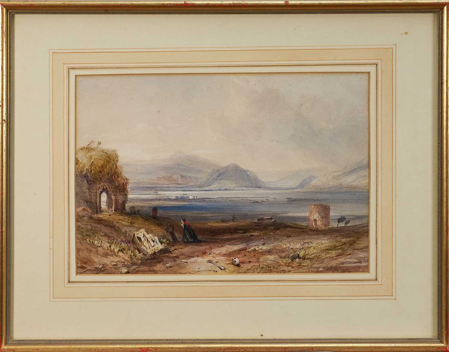 Lot 1158 - John Skinner Prout (1806-1876) watercolour - Abandoned cemetery in mountainous landscape, signed, in glazed gilt frame