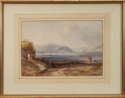 Lot 1158 - John Skinner Prout (1806-1876) watercolour - Abandoned cemetery in mountainous landscape, signed, in glazed gilt frame