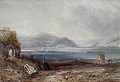 Lot 1158 - John Skinner Prout (1806-1876) watercolour - Abandoned cemetery in mountainous landscape, signed, in glazed gilt frame