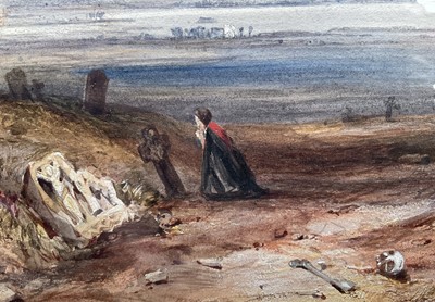Lot 1158 - John Skinner Prout (1806-1876) watercolour - Abandoned cemetery in mountainous landscape, signed, in glazed gilt frame