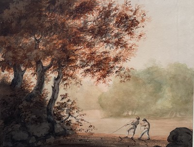 Lot 1198 - William Payne (1755-1830) watercolour - Two Boys Fishing, in glazed gilt frame