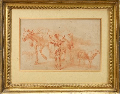 Lot 1153 - Attributed to Nicholas Berchem (1620-1683) red chalk sketch of animals, 17cm x 27cm, in glazed gilt frame