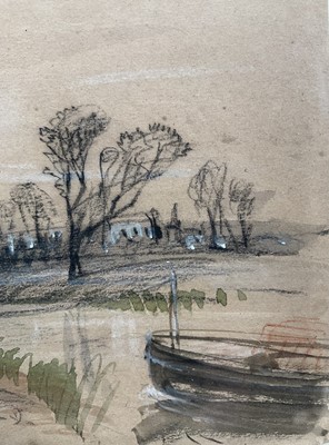 Lot 1203 - Henry Bright (1810-1873) ink, wash and black chalk heightened with white - Barge Horses before a Windmill