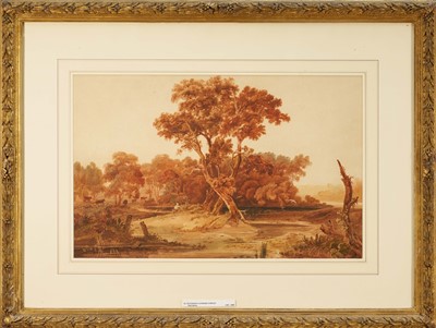 Lot 1186 - Anthony Vandyke Copley Fielding (1787-1855) watercolour – Wooded River Landscape, in glazed gilt frame