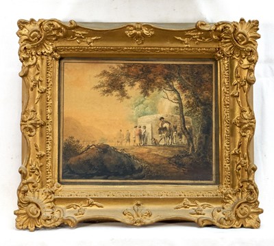 Lot 1197 - Attributed to William Payne (1755-1830) pen, ink and watercolour – Figures before a Well, in glazed gilt frame
