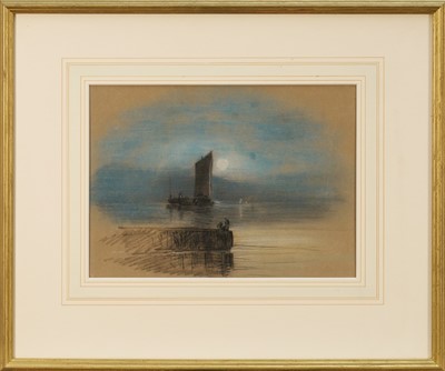 Lot 1202 - Henry Bright (1810-1873) coloured chalks - Wherries by Moonlight, in glazed frame