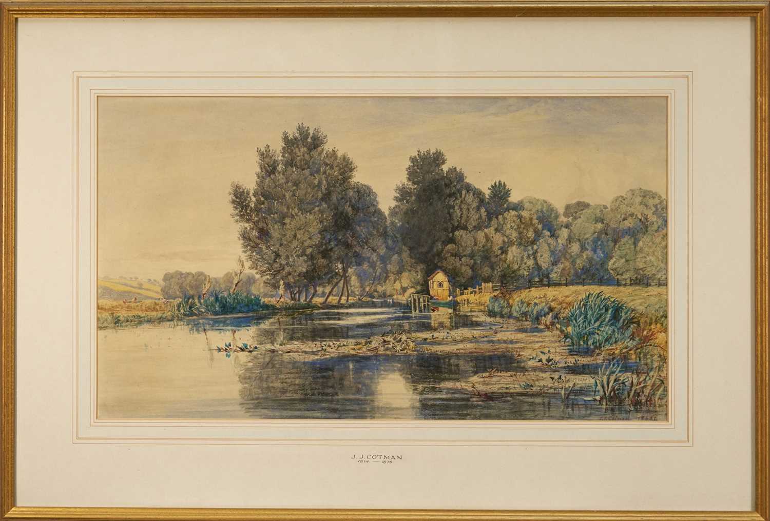 Lot 1156 - John Joseph Cotman (1814-1878) watercolour - ‘On the Back River, Norwich’ signed, dated 1868, 37cm x 65cm, in glazed gilt frame