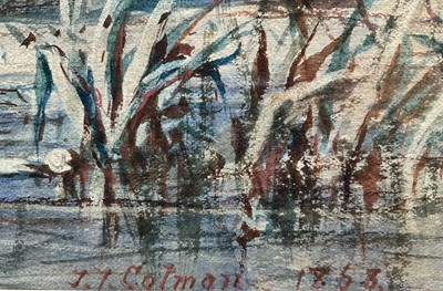 Lot 1156 - John Joseph Cotman (1814-1878) watercolour - ‘On the Back River, Norwich’ signed, dated 1868, 37cm x 65cm, in glazed gilt frame