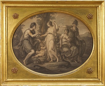 Lot 1199 - Francesco Bartolozzi (1727-1815) pair of engravings - The Judgement of Paris by Peter Paul Rubens, together with Venus Attired by The Graces after Angelica Kauffman, in period ornate gilt frames