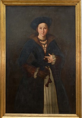 Lot 1184 - 17th/18th century School, oil on canvas - Portrait of an Elegant Renaissance Lady, three-quarter length, indistinctly inscribed verso
