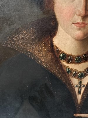 Lot 1041 - 17th/18th century School, oil on canvas - Portrait of an Elegant Renaissance Lady, three-quarter length, indistinctly inscribed verso