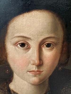 Lot 1041 - 17th/18th century School, oil on canvas - Portrait of an Elegant Renaissance Lady, three-quarter length, indistinctly inscribed verso