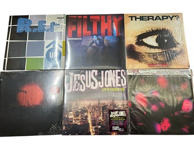 Lot 2209 - Selection of approx 30 LP's including Grunderman, Chemical Brothers, Hives, Charlatans, R. E. M., Therapy? Suede, Breeders and Mercury Rev. All vinyl appears unplayted. Storage box not...