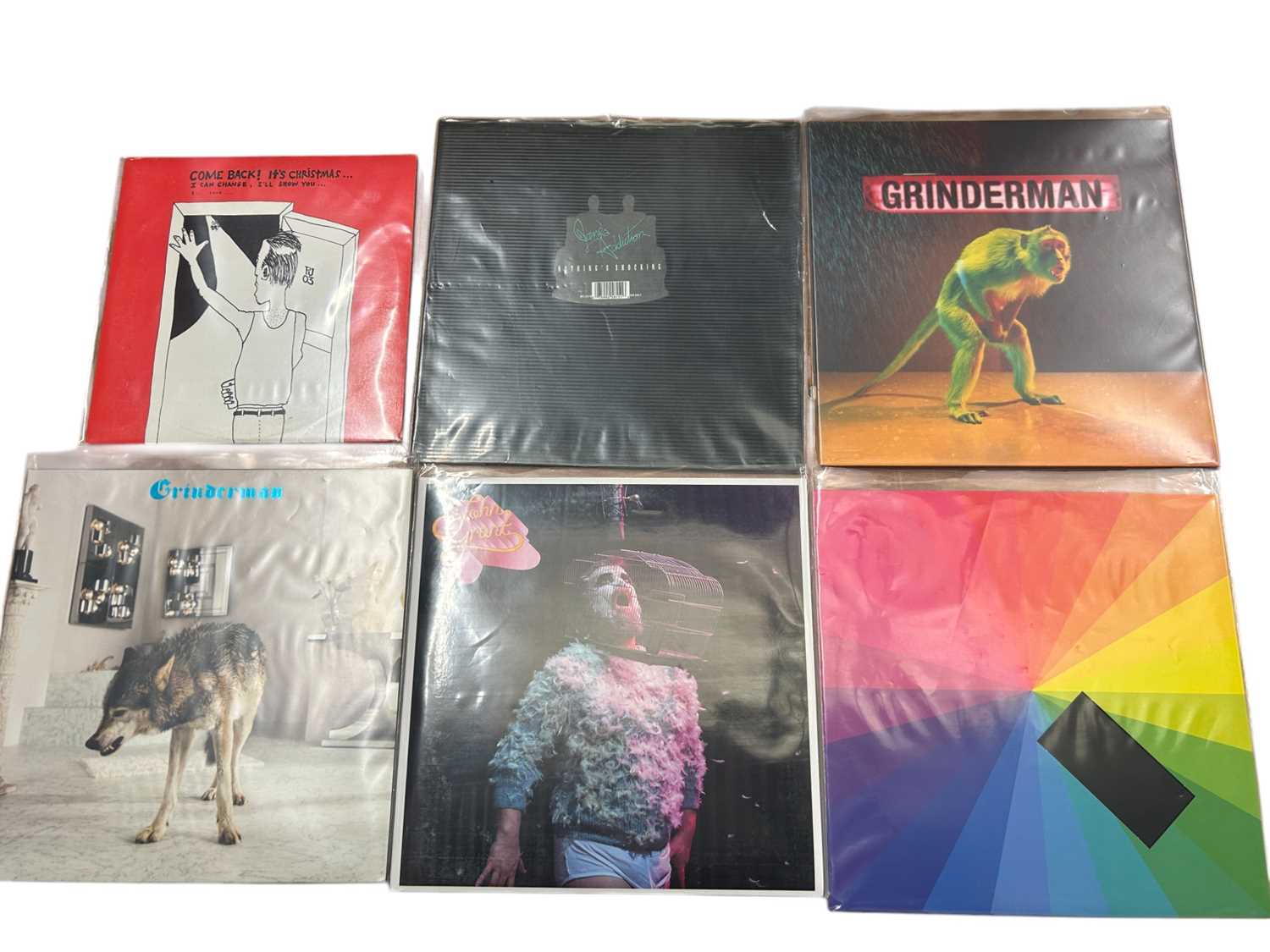 Lot 2209 - Selection of approx 30 LP's including Grunderman, Chemical Brothers, Hives, Charlatans, R. E. M., Therapy? Suede, Breeders and Mercury Rev. All vinyl appears unplayted. Storage box not...