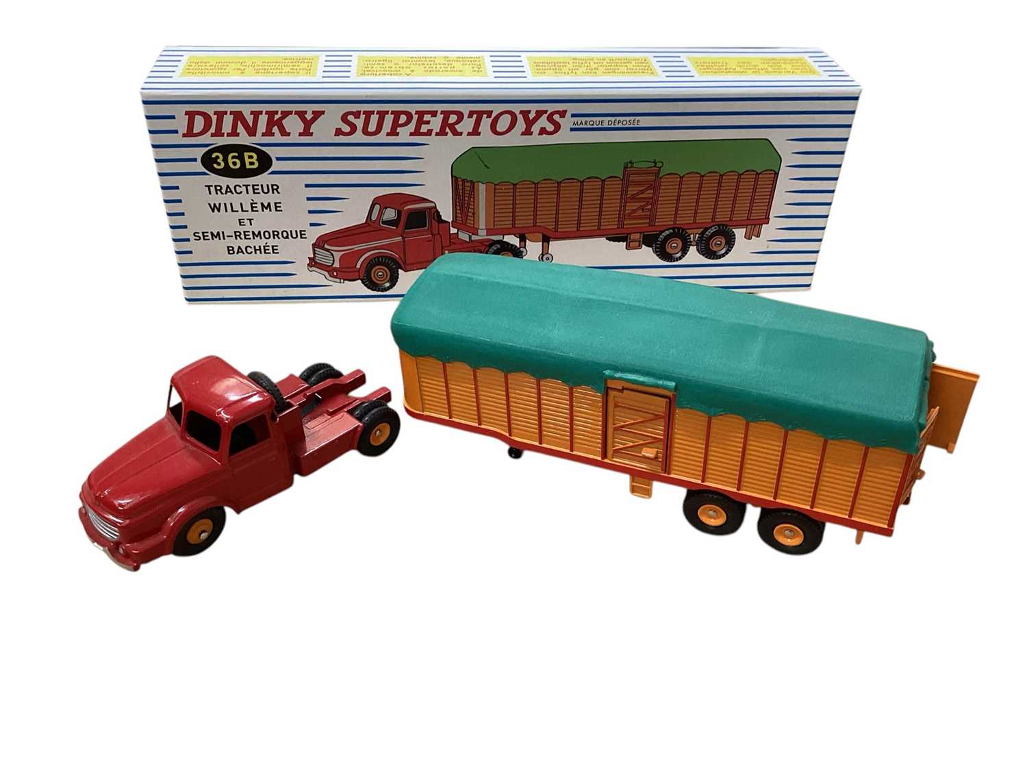 Lot 1591 - Atlas Editions Dinky Supertoys French Versions including Tracteur Willemstad et Semi-Remorque Bachee No.36B & Camino Unic Multibenne Marrel No.38A & Dinky Toys Fourgon Incendie Premier S...