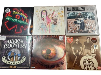 Lot 2221 - Selection of approx 30 LP’s including Depeche Mode, Placebo, Pixies, Franz Ferdinand, Thunder, Red Hot Chilli Peppers, The Black Keys and Beck. Vinyl appears to be unplayed. Storage bo...