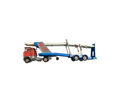 Lot 1503 - Corgi Major Toys Carrimore Car Transporter with four replacement Cars, boxed Gift Set No.1 & Car Transporter with Ford Tilt Cab "H" Series Tractor, boxed (poor) No.1138 (2)