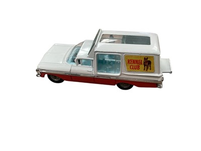 Lot 1570 - Corgi Toys Kennel Service Wagon (based on the Chevrolet Impala) with four dogs (two poodles - sitting mongrel missing), two boxes No.486, plus Rice's Beaufort Double Horse Box (no horses), boxed...