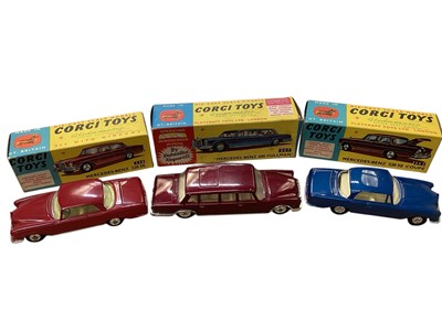 Lot 1571 - Corgi Toys Mercedes Benz 600 Pullman No.247, 220 SE No.230 & 220 SE Coupe No.253, plus Jaguar Mark X No.238 (x3), Ford Consul Cortina Superkings Estate Car No.491, RAC Rescue Land-Rover No.4...