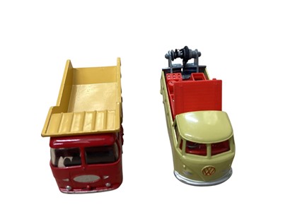 Lot 1567 - Corgi Toys Commer Police Van No.464 & Pick-Up Truck No.465, Ford Thames Airborne Caravan No.420 (x2), Volkswagen Breakdown Truck No,490, ERF Model 44G Platform Lorry No.457 & Model 64G E...