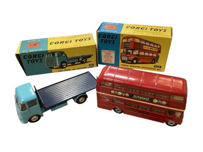 Lot 1567 - Corgi Toys Commer Police Van No.464 & Pick-Up Truck No.465, Ford Thames Airborne Caravan No.420 (x2), Volkswagen Breakdown Truck No,490, ERF Model 44G Platform Lorry No.457 & Model 64G E...