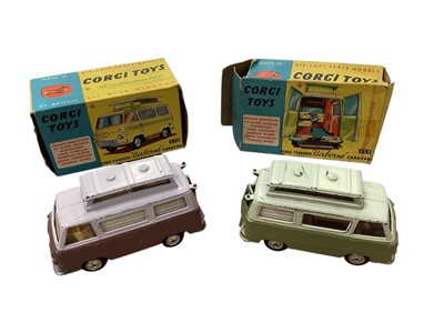 Lot 1567 - Corgi Toys Commer Police Van No.464 & Pick-Up Truck No.465, Ford Thames Airborne Caravan No.420 (x2), Volkswagen Breakdown Truck No,490, ERF Model 44G Platform Lorry No.457 & Model 64G E...