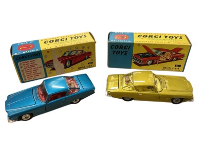 Lot 1569 - Corgi Toys Ghia L.6.4 No.241 (x2), Le Dandy Coupe No.259, Lancia Fulvia Sport Zagato No.332, Rover 2000 No.252, Fiat 2100 No.232, Volkswagen 1500 Karman Gaia No.239, Austin A40 Saloon No.216, Au...
