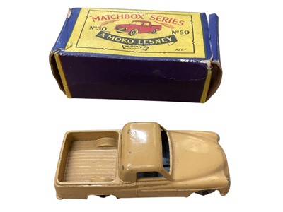 Lot 1604 - Matchbox 1-75 Series (A Moko Lesney) Vauxhall Cresta No.22 (x2), Ford Zodiac No.33, Ford Zodiac Convertible No.39, Hillman Minx No.43 & Commmer Pick-Up No.50, all boxed (6)