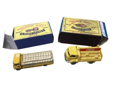 Lot 1602 - Matchbox 1-75 Series (A Moko Lesney) Ambulance No.14, Berkeley Cavalier Caravan No.23 (x2), Bedford Dunlop Van No.25, Bedford Milk Float No.29, Volkswagen Matchbox International Express No.34 &am...