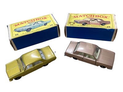Lot 1606 - Matchbox 1-75 Series Ford Cortina GT No.25 (x2), Opel Diplomat No.36, Ford Zodiac MkIV No.53, Lincoln Continental No.31, Ford Zephyr No.3, all boxed and three others in reproduction boxes (9)
