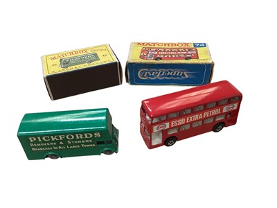 Lot 1609 - Matchbox 1-75 Series Pickford Removal Van No.46, Alvis Stalwart Exploration BP No.61, Caravan Trailer No.23, Daimler Bus No.74, GMC Tipper Truck No.26, Bedford Tipper Truck No.3, Mercedes Coach...