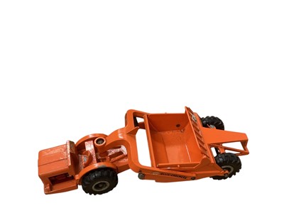 Lot 1610 - Matchbox King Size Series Allis Chambers Motor Scraper No.6, Farnborough Measham Car Auction Collection Guy Warrior Car Transporter No.K-8 & Racing Car Transporter M-6 (tyre missing), all bo...