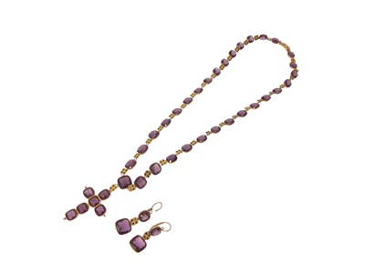 Lot 648 - 19th century amethyst and gold necklace with cross pendant and matching earrings