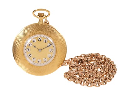 Lot 794 - 18ct fob watch on a 9ct chain
