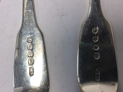 Lot 219 - Selection of Georgian and Victorian silver fiddle pattern flatware, all at 85ozs
