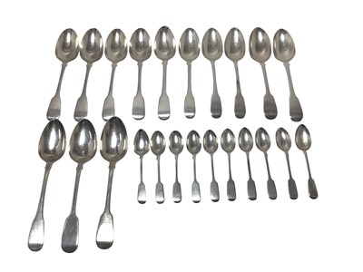 Lot 219 - Selection of Georgian and Victorian silver fiddle pattern flatware, all at 85ozs
