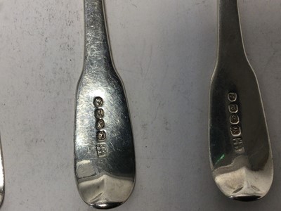 Lot 219 - Selection of Georgian and Victorian silver fiddle pattern flatware, all at 85ozs