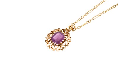 Lot 685 - Victorian amethyst and diamond pendant on chain