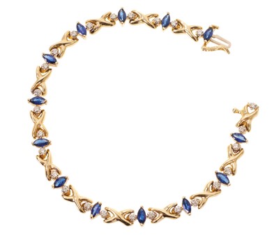 Lot 691 - Sapphire and diamond bracelet in 14ct gold setting