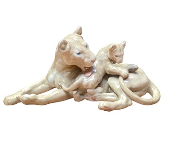 Lot 923 - Bing & Grondahl porcelain model of a lioness with cub, no. 2268