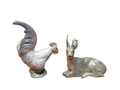 Lot 926 - Two Royal Copenhagen porcelain models of a cockerel, no. 1025 and a deer, no. 756