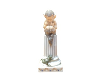 Lot 928 - Royal Copenhagen porcelain model of a fawn sat on a column with lizard at the base, no. 433